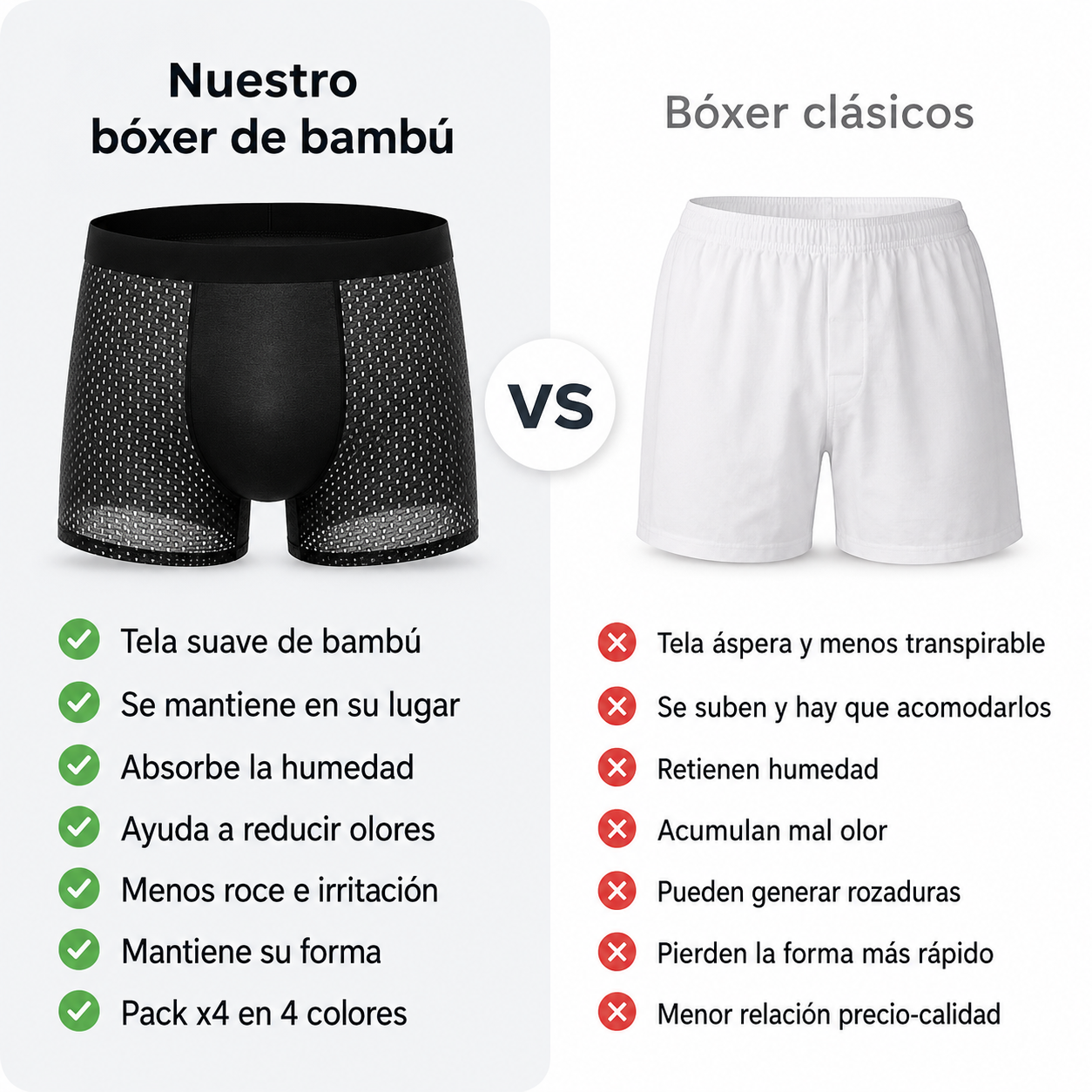 Boxers Large Ultralivianos — Pack de 4